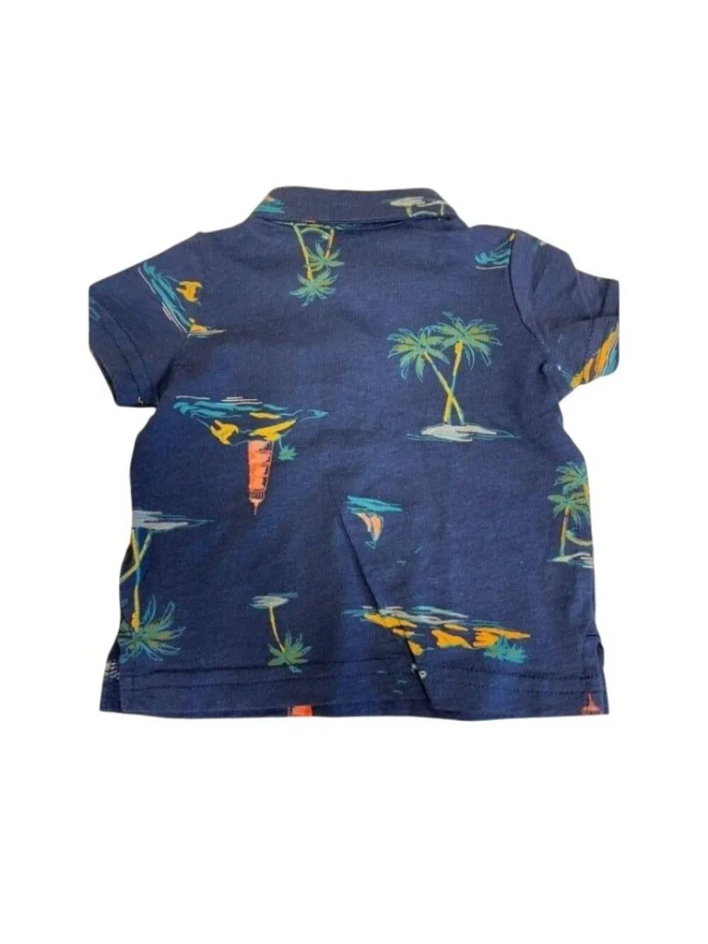 Carters 3M Baby Boy Polo Shirt Island Print Short Sleeve Cotton Blend Blue